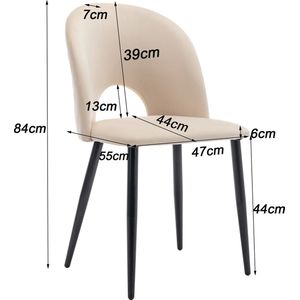 Sweiko Eetkamerstoel (2 pcs), gestoffeerde stoel ontwerp stoel met rugleuning, fluwelen stoel metalen frame, verstelbare voeten, diamantpatroon terug, beige