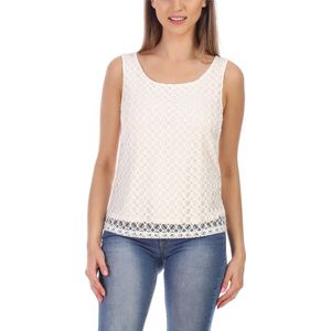 Bellivalini Dameshemd – Mouwloos – Elegant – Ronde - Hals met kant – Ecru – S - BLV-BLV50-262-BL