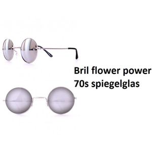 Bril flower power 70s zilver spiegelglas - Uilebril John lennon bril beatles rond 70s and 80s disco peace flower power happy together toppers
