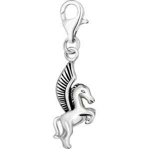 Quiges – 925 - Zilver – Charm - Bedel - Hanger - 3D Pegasus Paard - met – sterling - zilver - karabijnslot - geschikt - voor - Zinzi, Thomas – Sabo - Ti Sento - Bedelarmband HC312