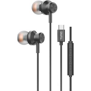 TUNIQ Bedrade Oortjes USB-C - Zwarte Oordopjes met Microfoon - Helder Geluid, Diepe Bas en Comfortabele Pasvorm – Geschikt voor Samsung, Xiaomi, OnePlus en meer