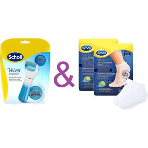 Scholl Velvet Smooth Voetvijl Wet met Batterijen + 2 Stuks Scholl Voedend Voet Pedimask - Eeltsokken-Scholl - Eeltvijl - Eelt sokken - Scholl Velvet Verwijdert op een effectieve en gemakkelijke manier, Pedimask biedt zijdezachte voeten in 20 minute