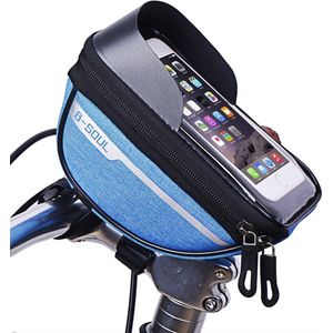 TechU™ Telefoonhouder voor Fiets – Waterdichte Fietstas – Opbergruimte – Geschikt voor mobiel tot 18 cm / 7 inch – Blauw