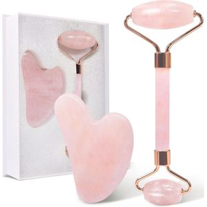 Jade Roller en Gua Sha Set - Rozenkwarts - Massagegereedschap - 2 Stuks
