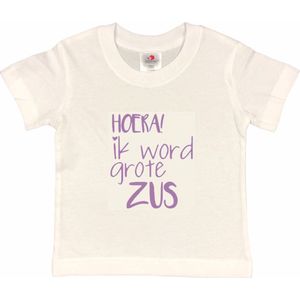 Shirt Aankondiging zwangerschap Ik word grote zus | korte mouw | lila | maat 110/116 zwangerschap aankondiging bekendmaking Baby big sis sister