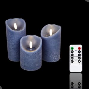 Meisterhome – 3 x Led Stompkaars Rustiek - Blauw – Stompkaars Echte wax – Led kaarsen - 10 / 12.5 / 15 cm Hoog - Met afstandsbediening – Timer 2/4/6/8 uur - Dimbaar