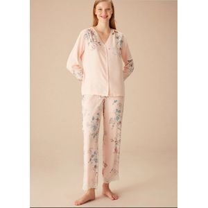 Suwen- Viscose Dames Pyjama Set - Homewear -Satijn - Roze Maat S