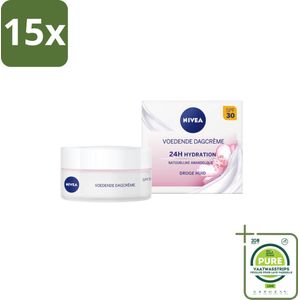 15 x NIVEA - Essentials Dagcrème - Voedende Gezichtscrème - SPF 30 - Met Amandelolie & Sheaboter - Droge huid - 50 ml - Grootverpakking - NIVEA Dagcrème - Voeden Dagcrème - Droge Huid - SPF 30 - Amandelolie