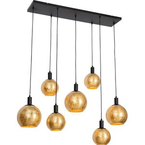 QAZQA bert - Design Hanglamp eettafel voor boven de eettafel | in eetkamer - 7 lichts - L 135 cm - Zwart Goud - Woonkamer | Slaapkamer | Keuken