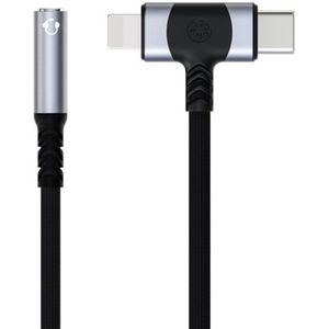 8-Pin (Lightning) + USB-C naar 3,5mm jack AUX Female audio stereo speaker koptelefoon adapter kabel - zwart