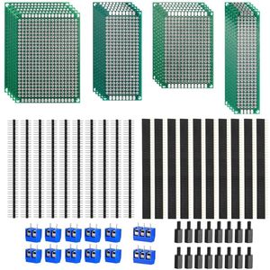 68-Piece Dubbelzijdige Perforeerde Breadboard Set - 20pcs Universele PCB's - 20 Male Female Stripping - 40 Pin Header - 12 2P & 3P Schroefklemmen - 16 Nylon Zeskante Kolommen