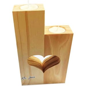 Mrs. Jones Theelicht hartvorm handgemaakt decoratie cadeaus vriendin vrouw bruiloft romantisch grenenhout 12 cm hoog .