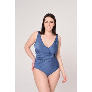 Badpak- Indigo Dames badpak met dubbele rij details en knopen- Grote maten Bikini&Badmode 212- Blauw- Maat 52