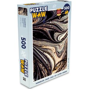 Puzzel Marmerlook - Zwart - Goud - Wit - Glitter - Marmer print - Legpuzzel - Puzzel 500 stukjes
