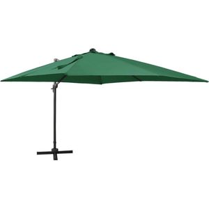 vidaXL - Zweefparasol - met - paal - en - LED-verlichting - 300 - cm - groen