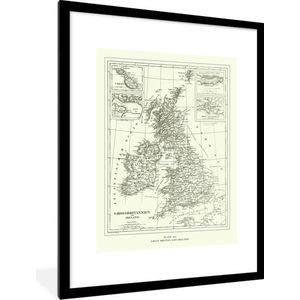 Fotolijst incl. Poster - Klassieke wereldkaart Groot Brittannië en Ierland - 60x80 cm - Posterlijst