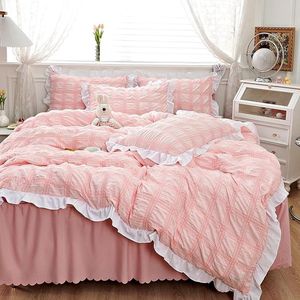 Lichtroze seersucker beddengoed, 135 x 200 cm, elegant, roze beddengoed, meisjes dames, zacht microvezel, beddengoed, eenpersoonsbed, met 1 kussensloop 80 x 80 cm