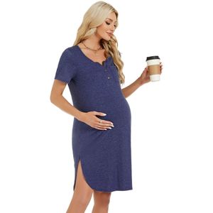 Nachthemd - Marine - Katoen - Voor Dames - Voor Bevalling en Borstvoeding