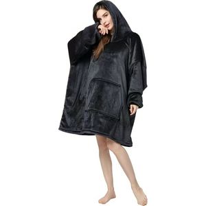 Knuffeldeken - Plaid - Onesie - Hoodie Deken Met Mouwen - Fleece Blanket - Dames - Heren - Kinderen - Extra Zacht - Zwart