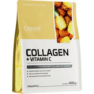 OstroVit - Collagen + Vitamin C - 400 g - pineapple smaak - Voor huid en sterke gewrichten jong en oud - gehydrolyseerd rundercollageen en Vitamine C