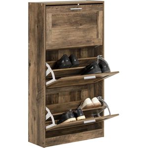 Mara Schoenenkast - Opbergkast - Schoenenrek - Met 3 Kleppen - Bruin - MDF - 60 x 23 x 115 cm