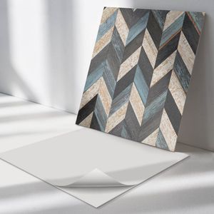 Wallfluent Vinyl Wandpaneel - Zigzagpatroon met hout Wandpaneel PVC - 50 cm x 50 cm - Grijs Vinyl Wandpaneel - Set van 4 - Vierkant Wandbekleding Vinyl - Texturen Wandpaneel - Zelfklevend Wandpaneel - Wandpaneel Keuken en Badkamer