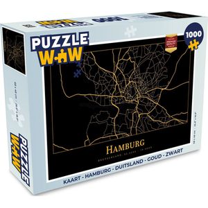 Puzzel Kaart - Hamburg - Duitsland - Goud - Zwart - Legpuzzel - Puzzel 1000 stukjes volwassenen