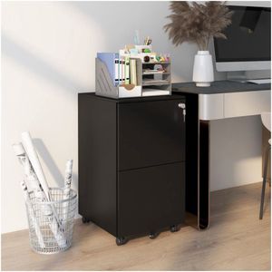 Rollcontainer Aktenschrank met 2 laden, Afsluitbare kantoorkast op wielen, Staal, 37 x 43,5 x 67,5 cm, Zwart