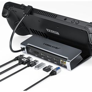 Lemorele X23L Docking Station voor Steam Deck – 6-in-1 USB-C Hub – 4K@30Hz HDMI – 100W PD – Gigabit Ethernet – USB 2.0 – Dock & Stand in één – iPad & Android Compatibel