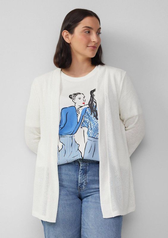 s.Oliver - Gebreid Vest - Ecru - Knitwear - Driekwart Mouw