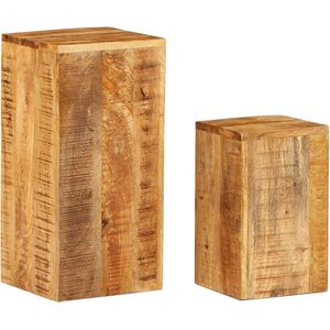 The Living Store Mango Hout Tafels - Set van 2 - Grote tafel- 28x28x59 cm - Kleine tafel- 23x23x39 cm