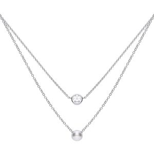 Diamonfire layered ketting - zilver gerodineerd - ankerschakel - shell parel - zirkonia - ronde zetkast - 46 cm