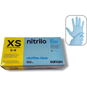 Santex - 100x Wegwerp Handschoenen - Nitrile - Blauw - Powder Free - Latex free - Maat XS