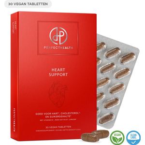 Perfect Health - Heart Support - Goed voor hart, bloedvaten, cholesterol en bloedsuikerspiegel - 30 tabletten - Hoog gedoseerd - Vegan