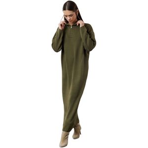 Trendyol Camel Comfortabele Pasvorm Basic Gebreide Jurk Met Ritskraag Tctaw25Eb00013