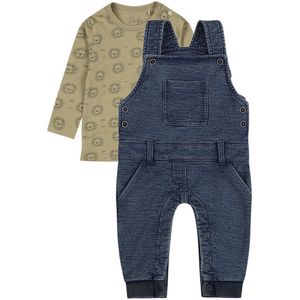 Dirkje - Basic Collection - BIO COTTON - Tuinbroek Blauw - Shirt Mosgroen met leeuwtjes - Maat 56