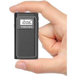 TOMASHI Kleine draagbare FM-radio met USB-opladen, zakradio met micro-SD-weergave en ingebouwde oplaadbare lithiumbatterij, compact en licht