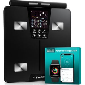 FITAGE Handvat Weegschaal Personenweegschaal Digitaal - Slimme Weegschaal met 17x Lichaamsanalyse - Weegschalen - FITAGE App