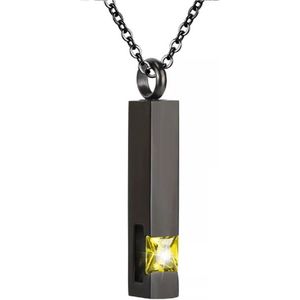 Luxe Ashanger | Met Ketting | Assieraad | Zwart Met Gele Steen | As Ketting | Gedenksieraad | Urn | Incl. As vuller