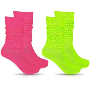 2 Pairs Women Slouch Socks Soft Scrunch Socks 80s Neon Long Pile Socks Thigh High Boot Scrunchie Socks Size 9-11