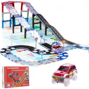 Chibbo�® Magnetisch Kinderspeelgoed Jongens - 3 tot 12 jaar - Auto Racebaan Elektrisch voor kinderen - Montessori Speelgoed - 52 Delig
