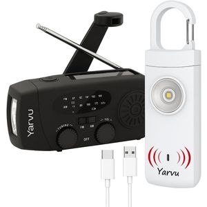 Yarvu ® - 6 IN 1 Noodradio + Persoonlijke Alarm - 3 LED Zaklamp - Opwindbaar + Zonneenergie + Nood Radio Op ingebouwde Batterijen ( Accu ) - Solar Noodpakket - Voor Rampen - Draagbare - FM AM - Blauw