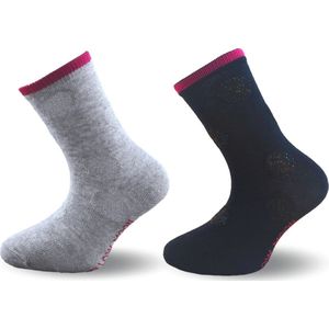 2 Paar meisjessokken met Glitters - Naadloos - Grijs/Zwart - Maat 35-38