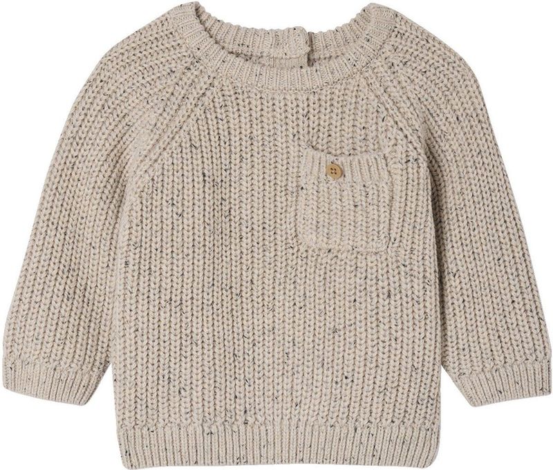 Baby - Ribgebreide Trui - Gemêleerd Beige - Lange Mouwen - Geknoopt op de Rug