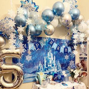Ballonnenboog-Winterfeest ballonnen- Winterdecoratieset met  Sneeuwvlok en ster folieballonnen-Kerstfeest Oud en nieuwjaar