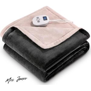 Mrs. Jones Grote elektrische deken warmtedeken 150 x 200 cm snelle verwarming zachte flanellen 1-12 uur automatische uitschakeling en 10 warmtestanden machinewasbaar donkergrijs met timer & 10 standen .