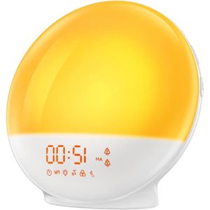 Zonsopgang wekker met 10.000 lux therapielicht en geluidsmachine met slaaphulp 11 sfeerverlichting dubbele wekker en sluimerfunctie