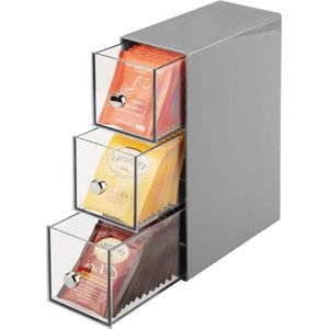 Theedoos - ladekastje voor theezakjes koffiepads - handig/stevig - grijs/doorzichtig tea bag organizer