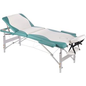 Inklapbare en in hoogte verstelbare massagestoel - Aluminium massagebed, wit/groen