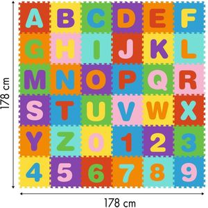 Speelmat - Foam - 36 Delig - 178x178 cm - Alfabet & Cijfers